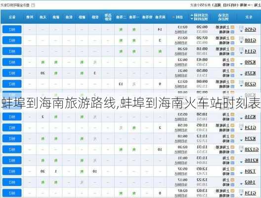蚌埠到海南旅游路线,蚌埠到海南火车站时刻表