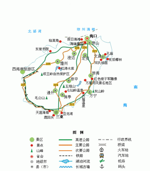 海南旅游景点分布图_海南旅游景点